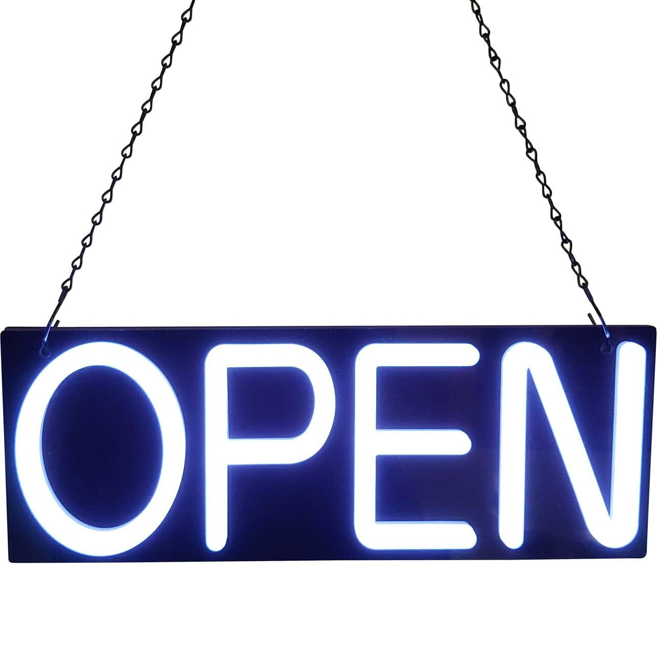 AOP50  ASSUR Neon Open Sign, Open Neon Sign, Open LED Sign 20x 7 inch, Ultra-Light White with Hanging Chain, Direct Plug-In 12V Power Adapter