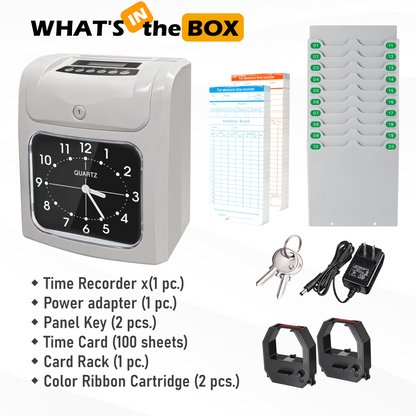 A960 - ASSUR Employee Punch Time Clock Bundle with 100 Punch Cards, 2 Ribbons, 1 Time Card Rack, 2Keys, Punch Tracker for Small Business Office Factory (Analog)